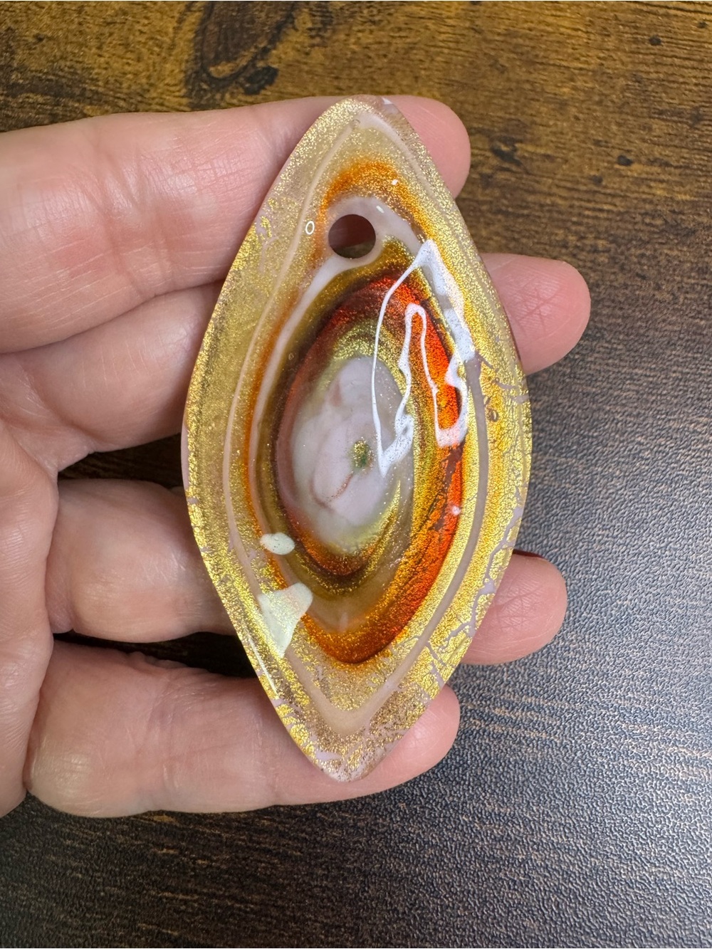 Handmade Gold and Orange Glass Teardrop Pendant